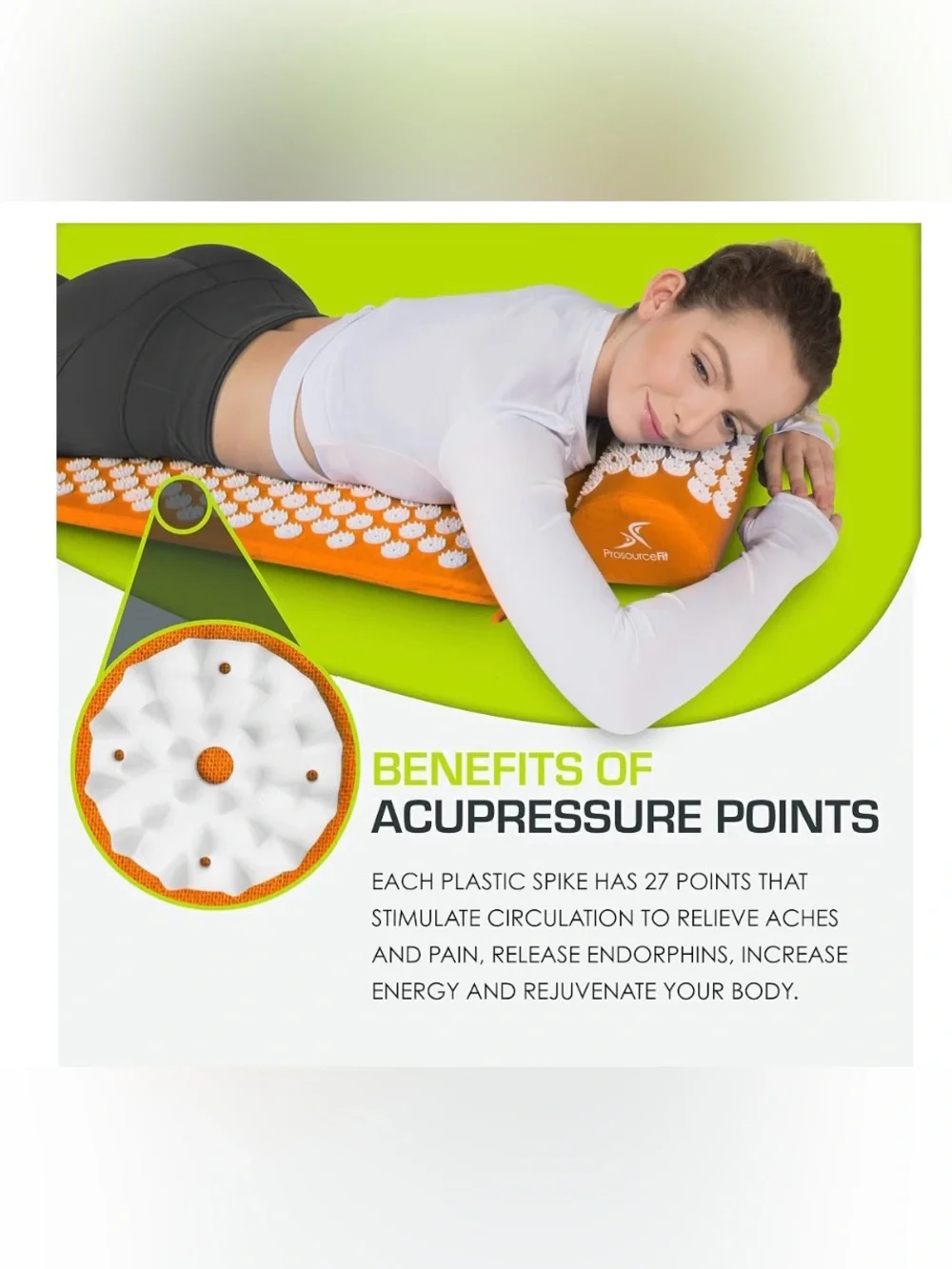 Orange Acupressure Mat & Pillow Set for Back/neck pain relief muscle relaxation